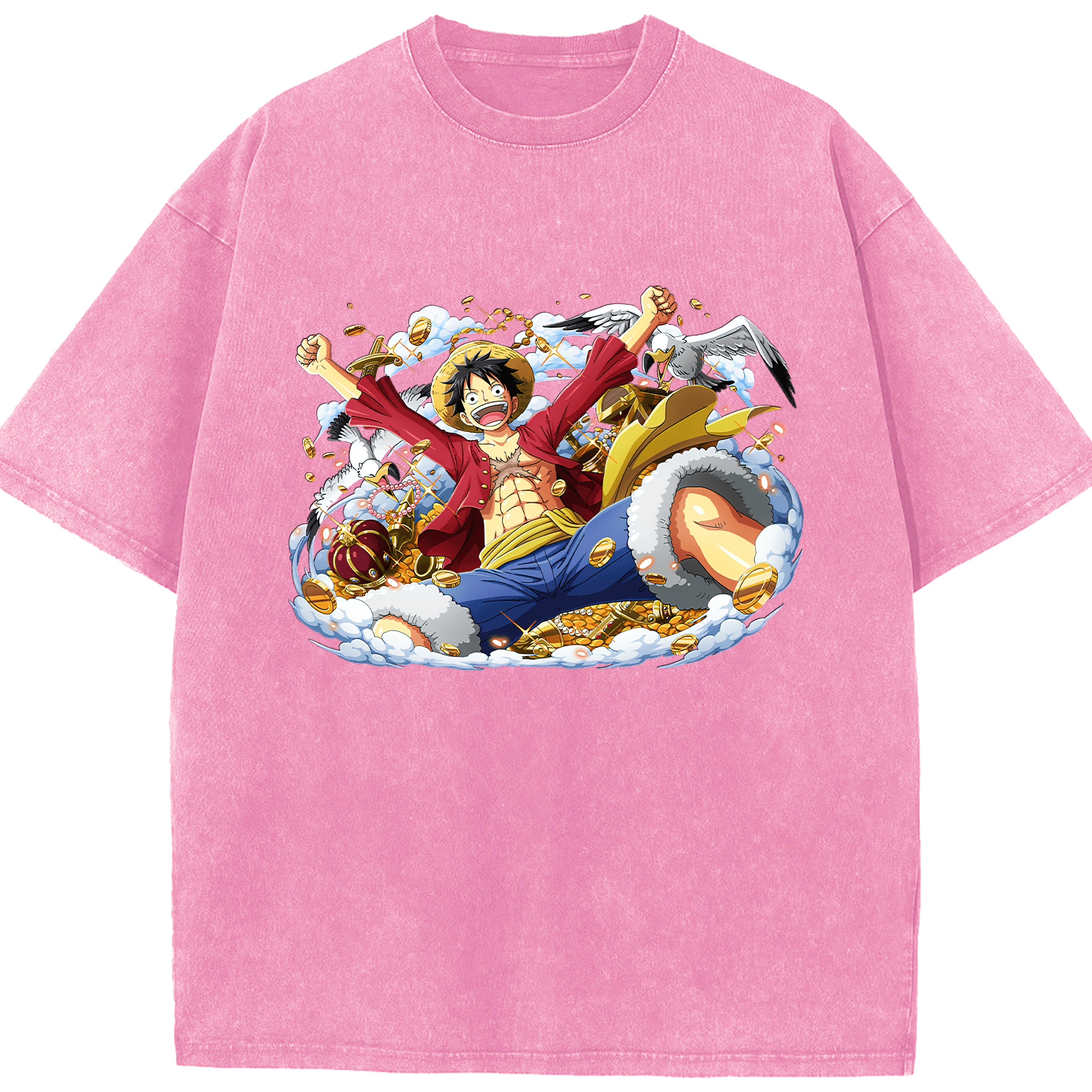 ワンピース モンキー・D・ルフィ ONE PIECE Monkey D. Luffy 綿100% ヴィンテージ風 半袖Tシャツ（フロントプリント）